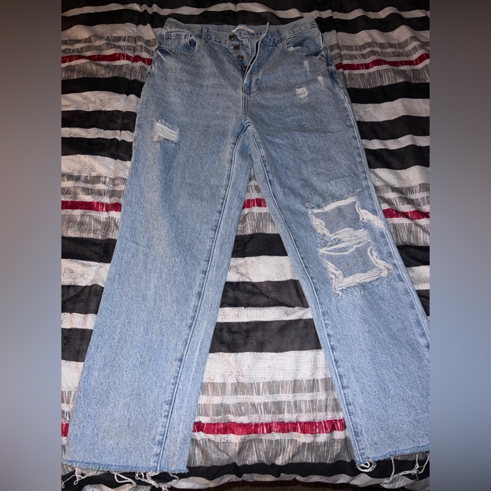 Womens Light Blue Distressed Jeans